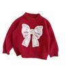 Girls' Red Bow Sweater Autumn and Winter Round Neck Korean Velvet Warm All-match Sweater