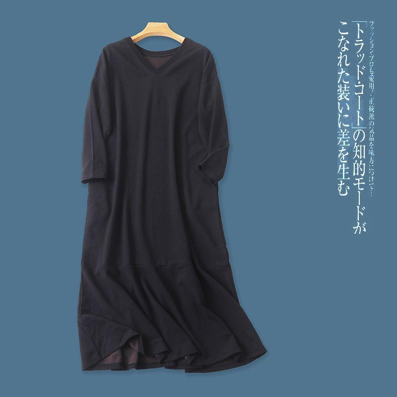 

Orders Exported to Japan Dress Spring and Autumn New Women clothes Fashion V-neck Pullover Long sleeve Straight Horn Stretch Long dress 28987 Black C- 1-23-1 All yards