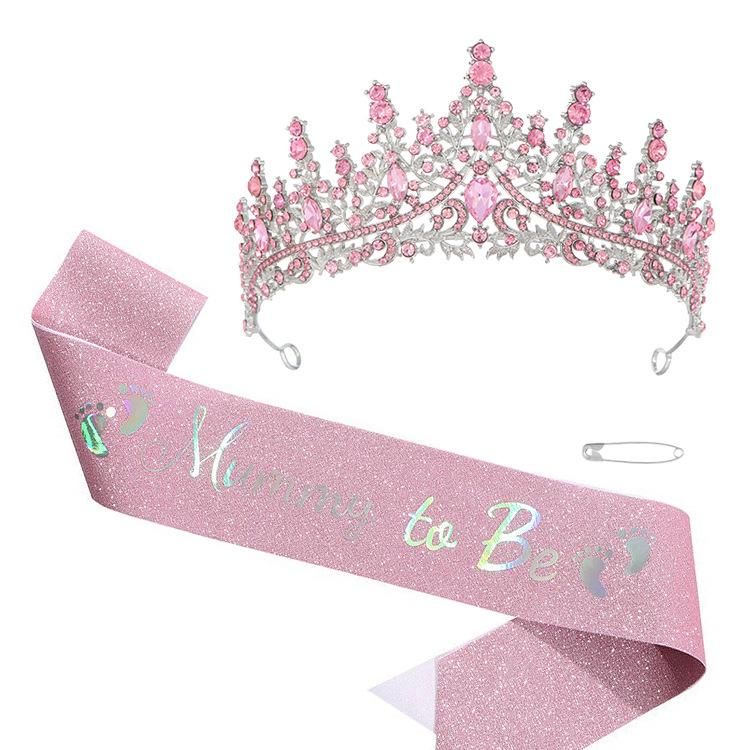 Birthday Queen Pink Crown Strap Set Birthday Queen Crystal Rhinestone Crown Party Accessories