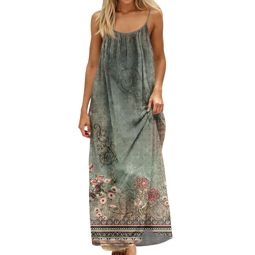 Women's Fashion Backless Spaghetti Strap Casual Loose Floral Print Dress