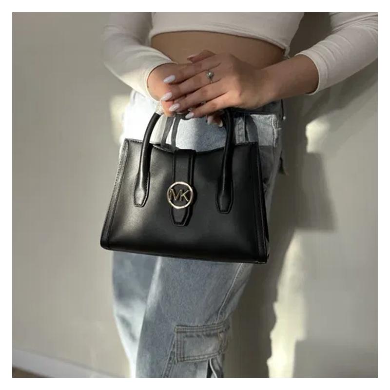 MICHAEL KORS Gabby Gold Label Logo Classic Presbyopia Zipper Closure Artificial Leather Shoulder Bag Handbag Small Women's Black