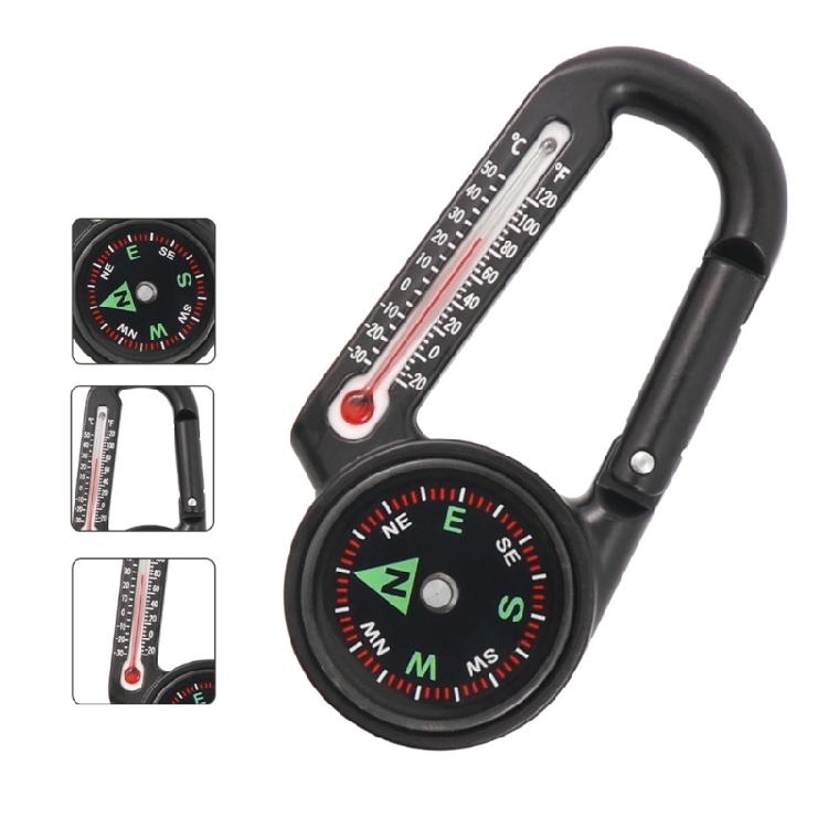 Mini Compasses Thermometers Keychain Pocket Size Snap Hook Compasses Carabiner for Camping Hiking Backpacking, Survival