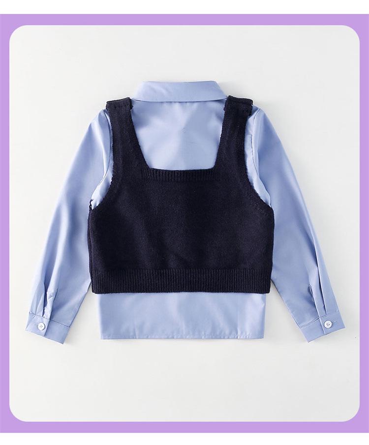 Girls' Autumn 2025 Academy Style: Bowknot Vest, Knit Vest & Pleated Skirt Set