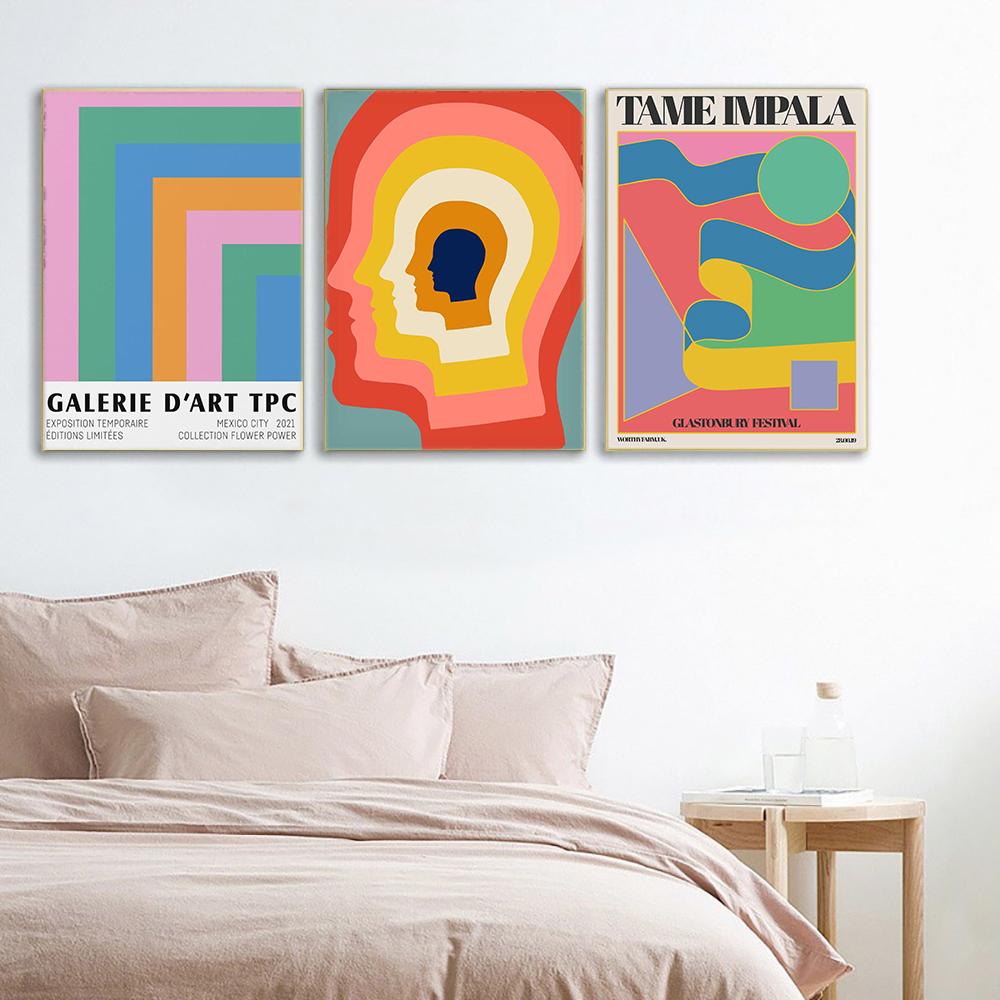 Modern Tame Impala Wave Rainbow Poster Wall Art Print Abstract Color Line Graphic Head Canvas Painting Picture Living Room Decor