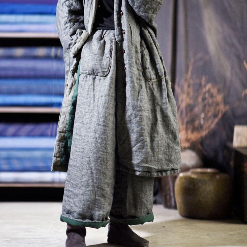 Johnature Damskie szare spodnie z szerokimi nogawkami Grube spodnie z elastyczną talią Ciepłe kieszenie na pasek Vintage Luźne spodnie damskie