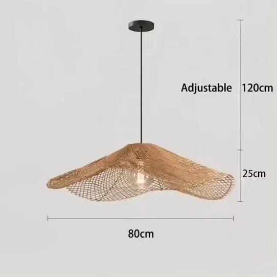 Japanese Retro Rattan Lamp Restaurant Chandelier Coffee Shop Restaurant Loft Home Decor Hanging Rattan Straw Hat Pendant Light