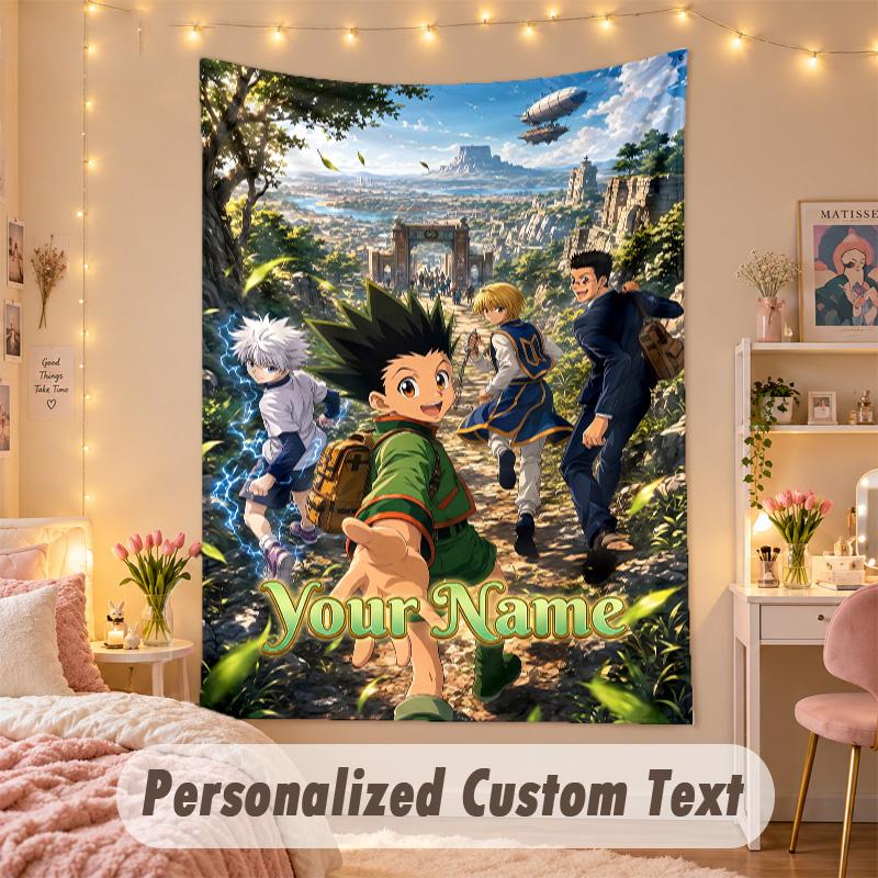 Custom Personalized Tapestry,Hunter × Hunter Print Custom Name Text Wall Art Hanging for Bedroom