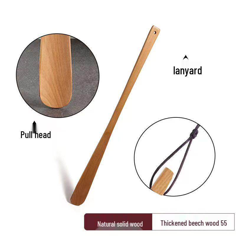 Solid Wood Long Handle Shoehorn - No-Bend Shoe Remover & Portable Puller