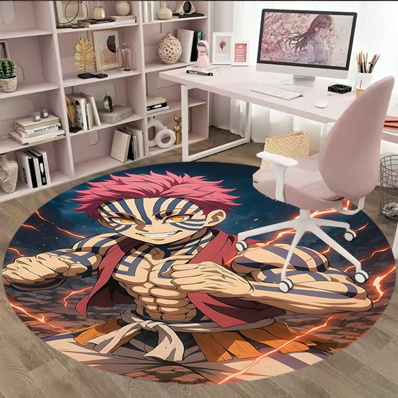 1pc Demon Slayer4 Print Round Carpet Chair Round Carpet Suitable for Bedroom Living Room Home Decorative Carpet