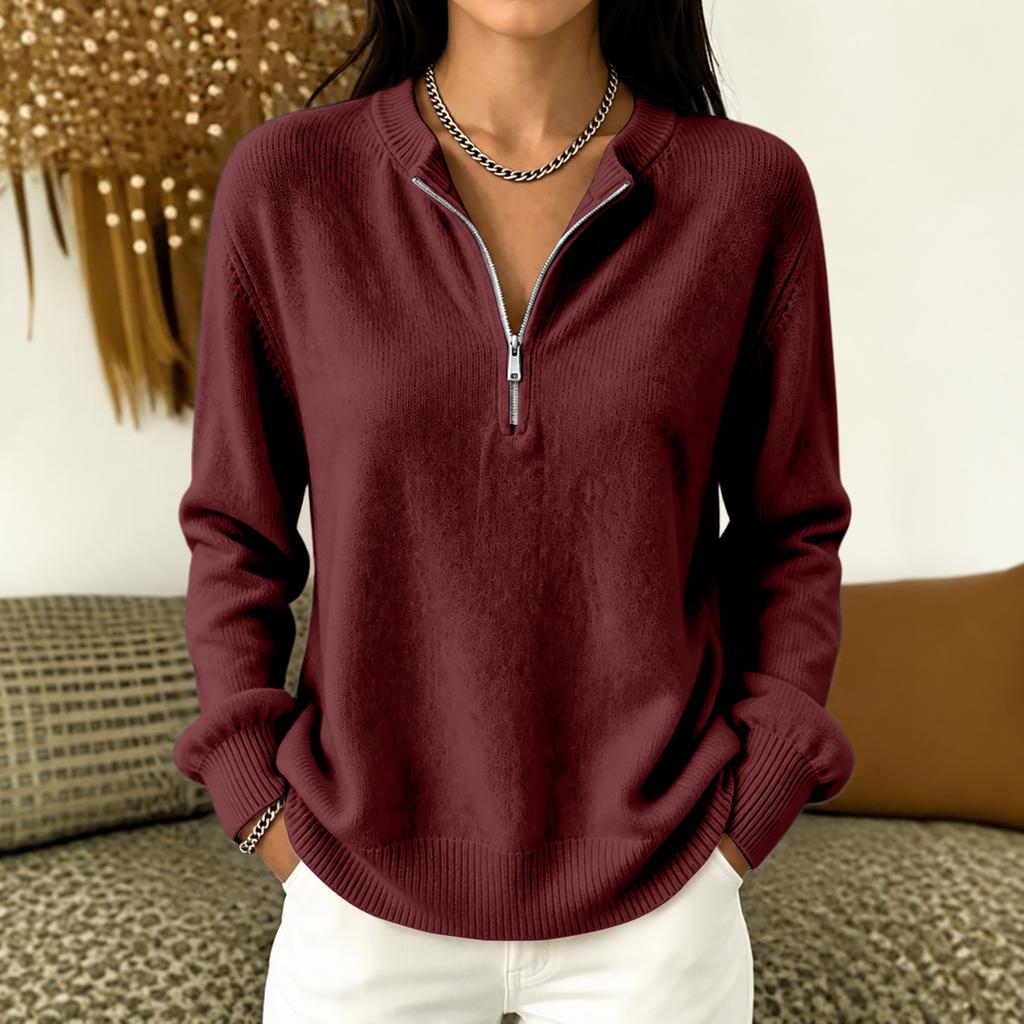 Women's Color Half Zip Mock Neck Pullover Sweater Top for Casual Daily Wear
