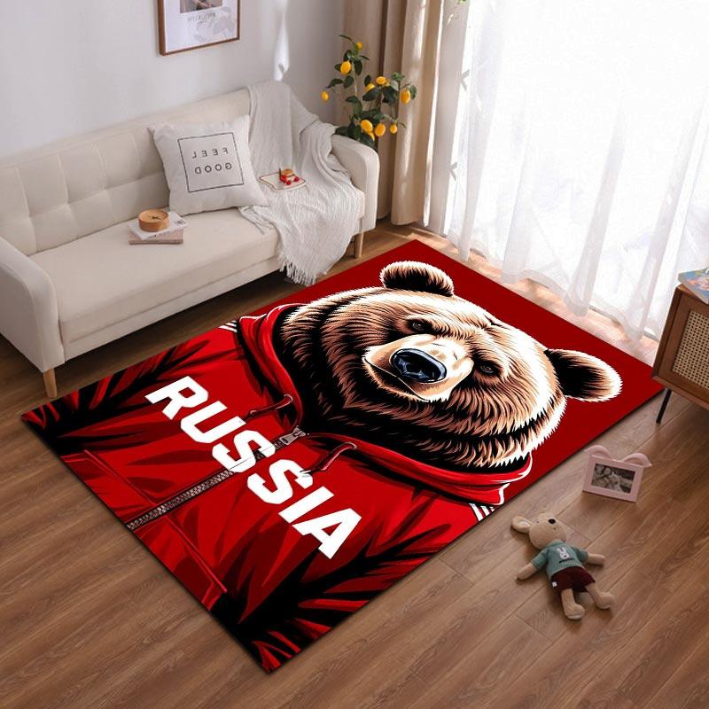 

Bear Artwork Rug with Russia Text, Red Hoodie Design Carpet Decor Suitable for use as an anti-slip for living room bedroom sofas 40x60cm( 15x23in )