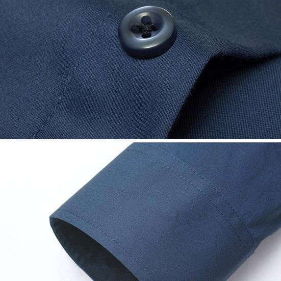 Men Shirt Turn-down Collar Long Sleeve Single-breasted Solid Color Stretchy Slim Fit Soft Plus