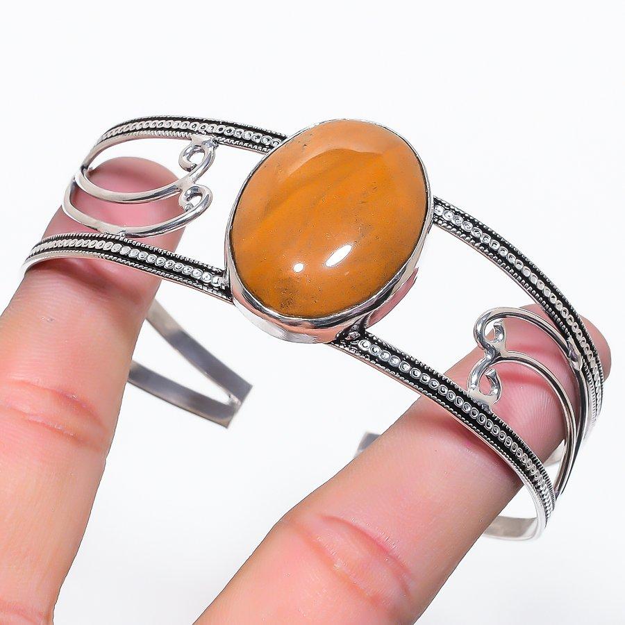 Natural African Moss Gemstone 925 Sterling Silver Cuff Bangle Adjustable Q0j13