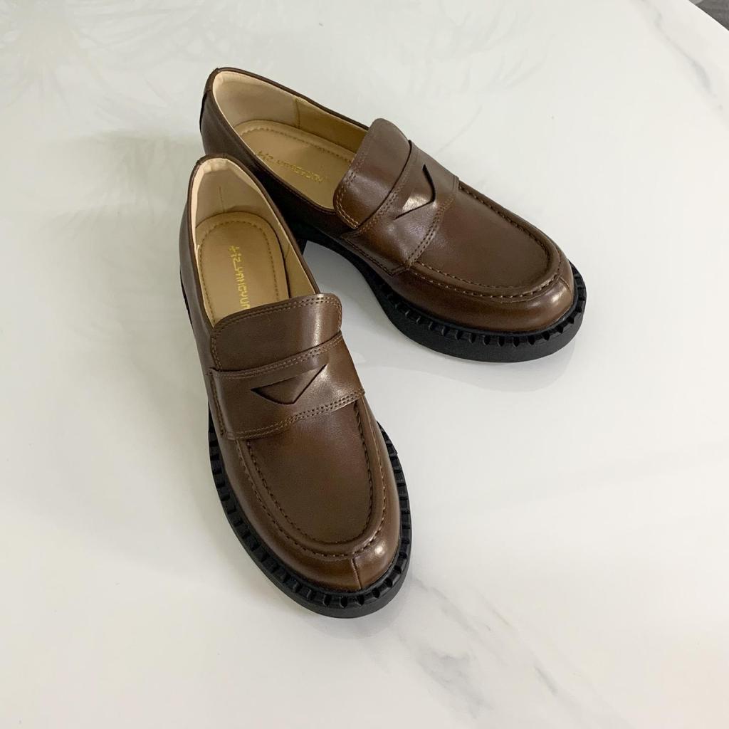 Mocasini de primăvară din piele de vițel cu toc gros – Pantofi versatili și stilați din piele pentru femei