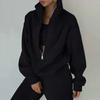 Women 2 Piece Outfits Stand Collar Half Zip Sweatshirts Wide Leg Sweatpant Tracksuit Oversized Sweatsuit Lounge Set