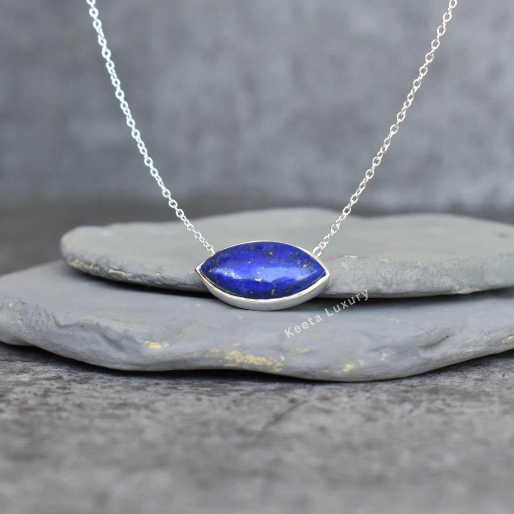 Natural Lapis Lazuli necklace Blue lapis necklace for women Lapis statement necklace Sterling silver handmade necklace Bridesmaid Gifts
