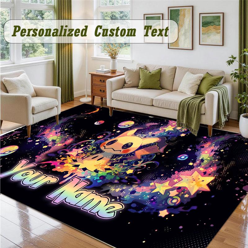 Crystal Velvet Square Rug Custom NamePokémon Pattern Non Slip Home Floor Decor Rug