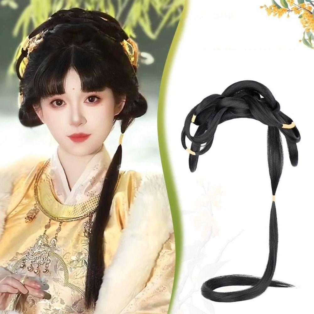 Vintage Hanfu Wig Headband Lazy Wig Bag Chinese Ancient Chignon  Song and Ming Dynasty