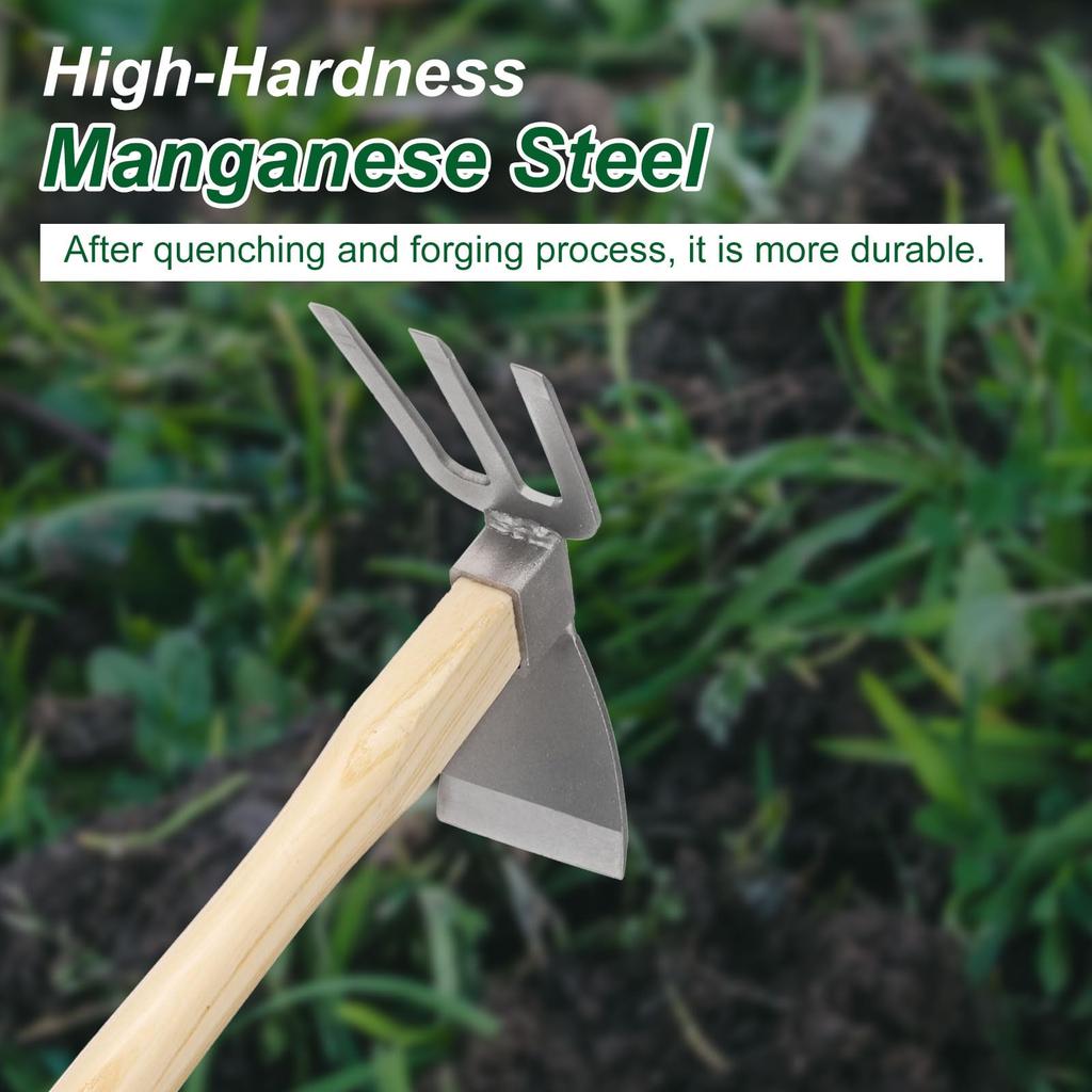 uxcell Garden Hoe and Steel Hoe with Wooden Lightweight Hand Tiller for and Weeding Cultivator, 15" Rust-Resistant, Non-Slip Handle, Backyard, Farm,