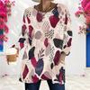 Women Plus Size Round Neck Long Sleeve Geometric Printed Loose Longline T Shirt With Pockets