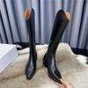 Cowhide Version~ Genuine Leather V-mouth Western Cowboy Boots Women's High-heeled Pointed Knight Boots Long Boots High Boots Zipper Long Boots
