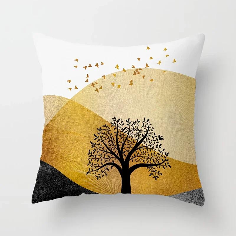 

Black Gold Drawing Leaf Elk Tree Bird Butterfly Printed Square Pillowslip Polyester Cushion Cover Pillowcase Living Room Home 16x16Inch