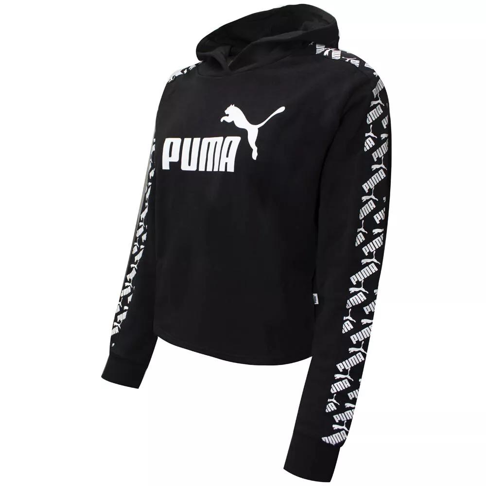 Puma Amplified Cropped Hoodie With Logo Print Women Tops Black 583808-01