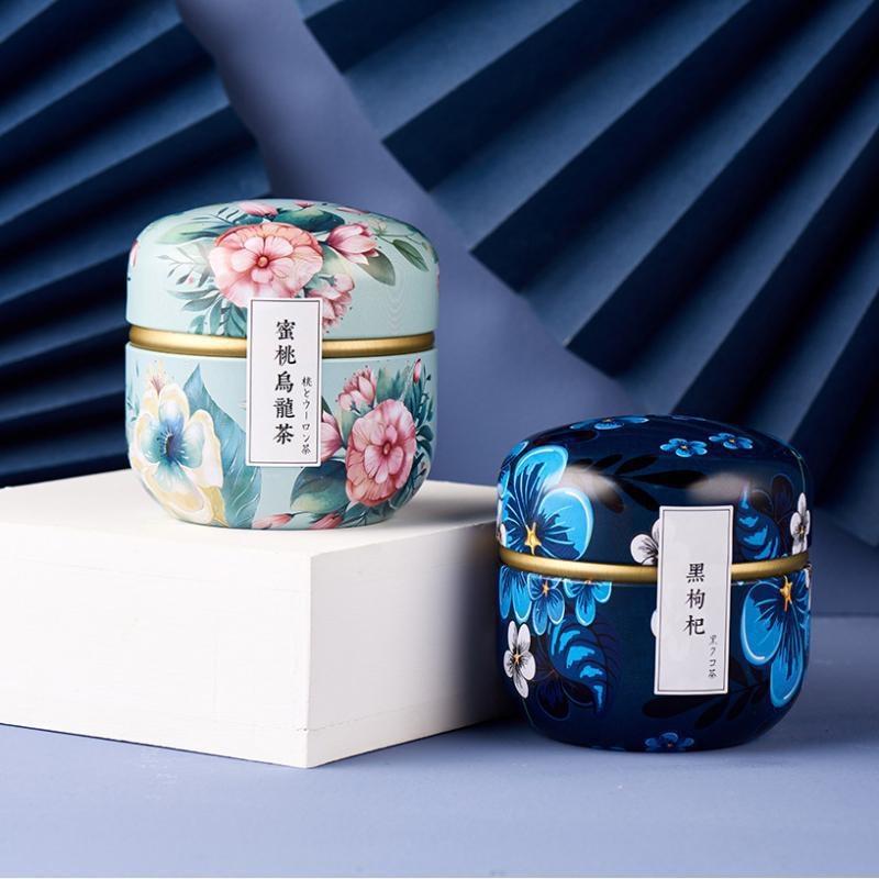 Portable Tea Box Universal Tea Storage Sealed Container Retro Pattern Printed Metal Jars Kitchen Organizer Cans Tins Candy Box 1pc