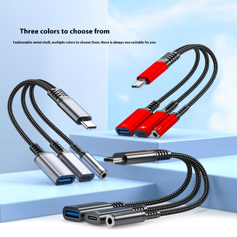 1 Piece Headphone Adapter 3 In 1 Pd 60W Fast Charge Adapter For Phone16 15 Type C To Dual Type C/3.5Mm Jack Audio Adapter Cable