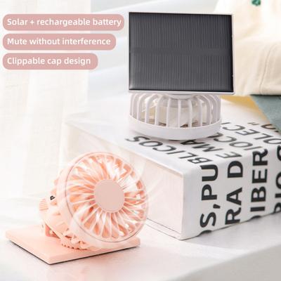 Mini Cooling Fan Adjustable Angle Strong Airflow Low Noise Rechargeable Solar Powered Fan Clip-on Hat Fan