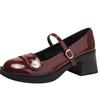 Mary Jane High-heeled Single Shoes Women's 2025 Spring New Bridesmaids Patent Leather Thick-heeled College Style Jk with Skirt Small Leather Shoes