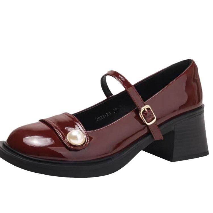 Mary Jane High-heeled Single Shoes Women's 2025 Spring New Bridesmaids Patent Leather Thick-heeled College Style Jk with Skirt Small Leather Shoes