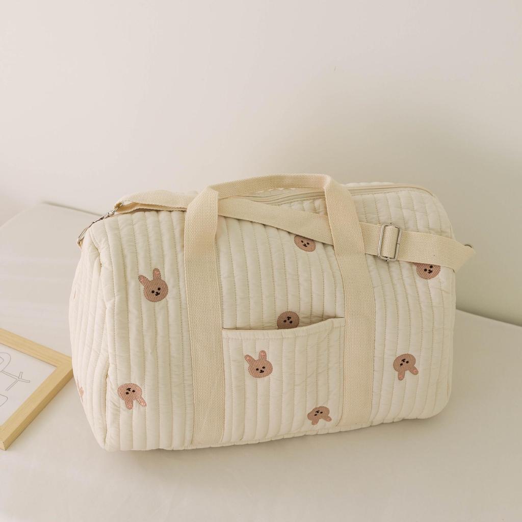 Portable Boston Embroidery Travel Bag - Large Capacity, Lightweight, Messenger Style