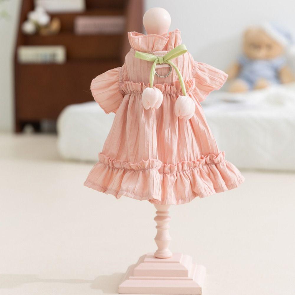 Reusable Dog Princess Dress Soft Bowknot Lace Puppy Clothes Cute Dog Tulip Pleated Dress  Summer