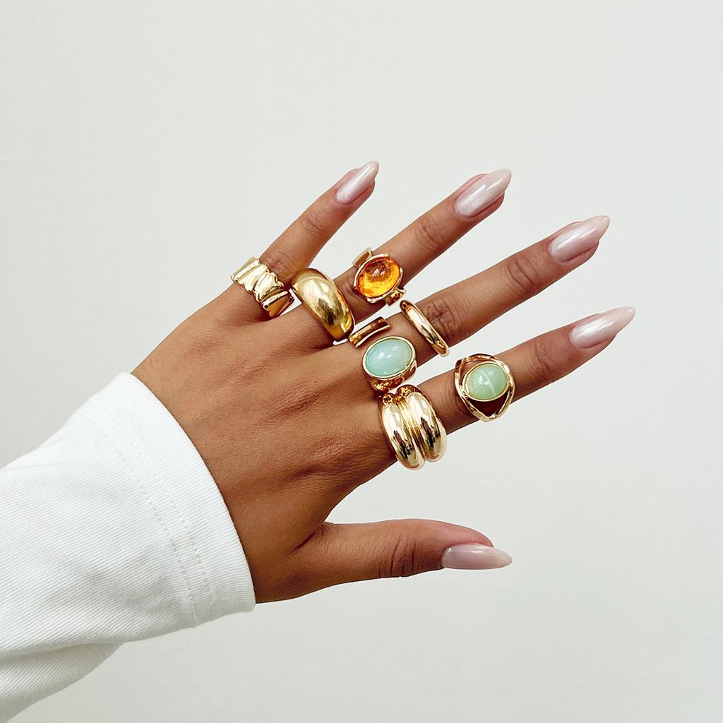 IF ME 7pcs/set Vintage Acrylic Rings For Women Men Girls Punk Gold Color Irregular Geometric Open Knuckle Joint Ring Jewelry