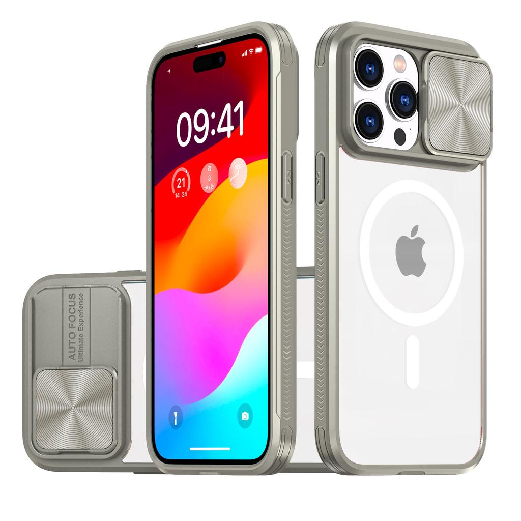 For IPhone15ProMax Phone Case Lens Push Window Wireless Charging Magnetic Suction for Apple 15Plus Transparent Case