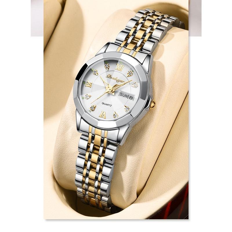 POEDAGAR Luxury Ladies Wristwatch Luminous Waterproof Date Week Woman Dress Watches Stainless Steel Watch Quartz Clock+Box