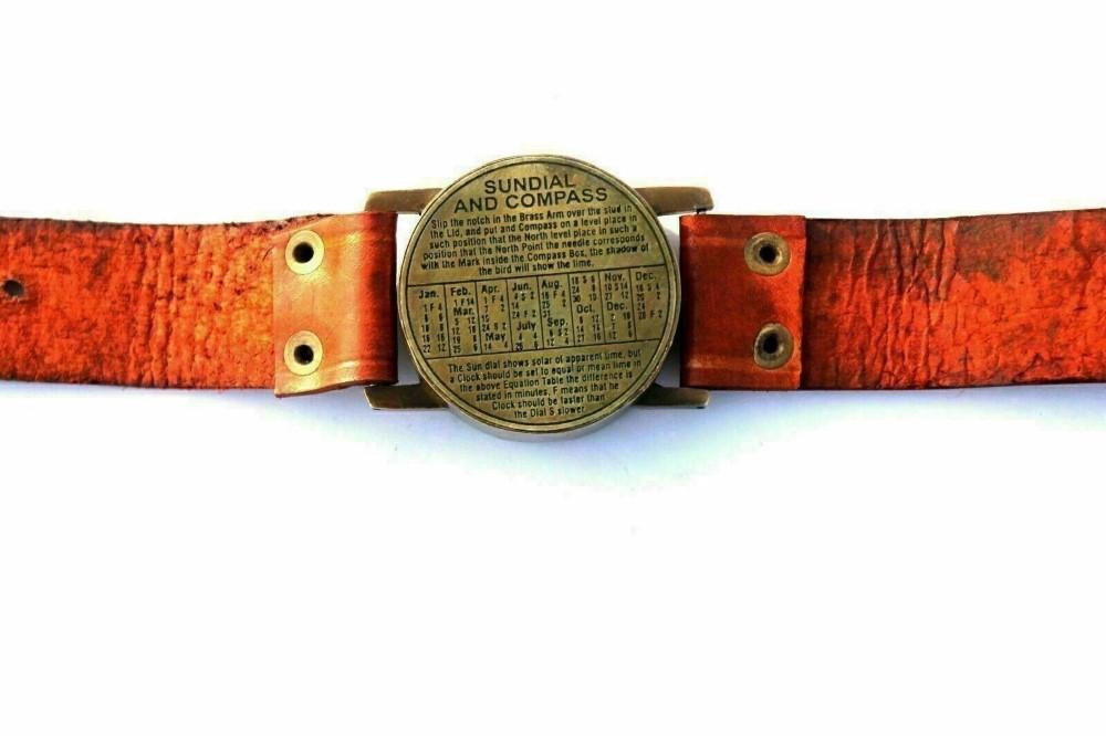 

Maritime Brass Sundial Compass Wrist Watch Leather nautical Perfect Gifts M аеро