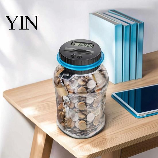 Educational Money Box for Children Digital Coin Bank with Intelligent Counting, Safety Padlock ABS Transparent Counter LCD Display Savings Jar,