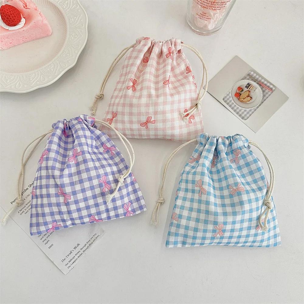 Cute Bow Print Drawstring Bags Women's Handbag Coin Purse Coin Pouch Key Lipstick Storage Bag Jewelry Dust Bag Packaging Pouch