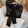 Summer Knitted Shawl Solid Color Neck Guard Scarf Fashion Thin Knotted Cape  for Women
