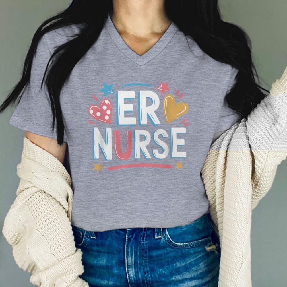 International Nurses' Day T-Shirts Rn Registered Nurse Print Graphic T Shirt Women Fashion Casual Short Sleeve V-neck Tee Shirt
