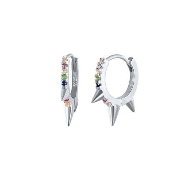 

8 .5Mm Spike Pave Colorful Cubic Zircon Huggie Earrings Mini Hoops Ear Studs Crystal Stone Circle Women Rings Loops Jewelry Pendientes Present