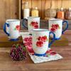 Heritage Floral Coffee Mug Set 4-Piece Stoneware Tea Cups Dishwasher Microwave Safe Rustic Kitchen Gift