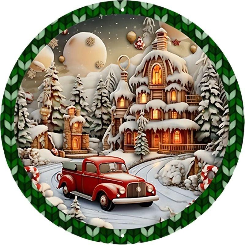 Hexenbesen Halloween Schild, Runde Aluminium Wandplakette 20x20cm