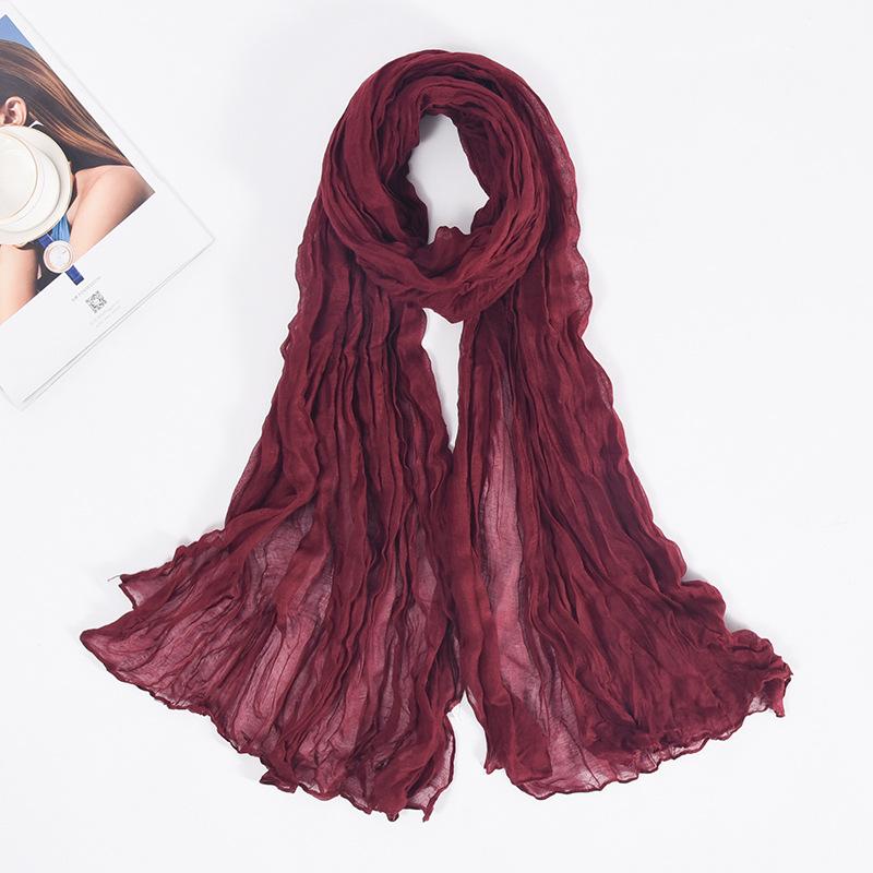 

Crumpled Scarf For Women Students Spring Solid Color Cotton Voile Thin Scarves Soft Knitting Shawl Female Wrap Shawls