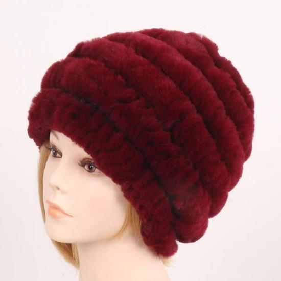 Russia Winter Real Fur Hat Women Knitted Real Rex Rabbit Fur Bomber Hats Lady Natural Warm Genuine Rex Rabbit Fur Cap