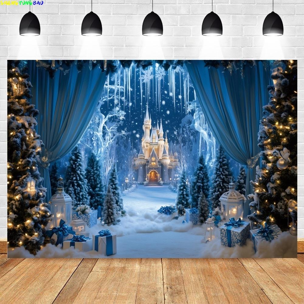 Winter Wonderland Ice and Snow Castle Photo Background Fairy Tale Princess Party Christmas Decor Photography Background Props