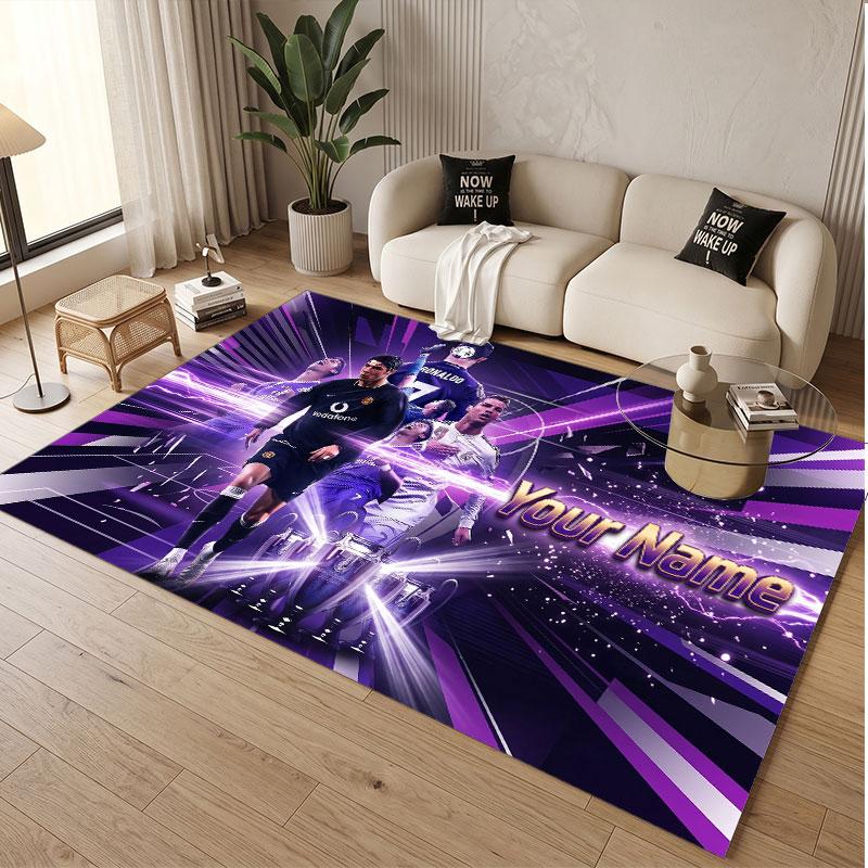 Custom Rug Cristiano Ronaldo Pattern Print Name Text Soft Non‑Slip Floor Carpet for Home Indoor Decoration