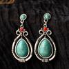 1pair Fashion Vintage Natural Red Stone Turquoise Water Drop Shaped Dangle Earrings for Women, Holiday Banquet Jewelry Gift